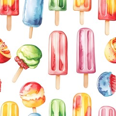 Sticker - Watercolor Popsicle Seamless Pattern