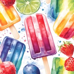 Sticker - Watercolor Summer Popsicles and Fruit