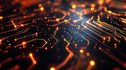 Poster - A digital abstract background with a circuit board pattern, featuring glowing lines and nodes. --
