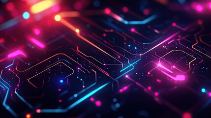 Poster - A digital abstract background with a circuit board pattern, featuring glowing lines and nodes.