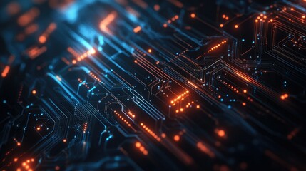 Poster - A digital abstract background with a circuit board pattern, featuring glowing lines and nodes.