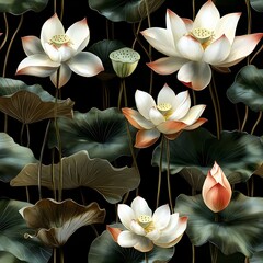 Sticker - Water Lily Flower Seamless Pattern