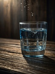 Wall Mural - Clear glass of water on a rustic wooden table.