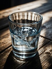 Wall Mural - Clear glass of water on a rustic wooden table.