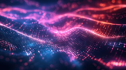 Poster - A futuristic abstract background with glowing lines and grids, resembling a digital landscape. -