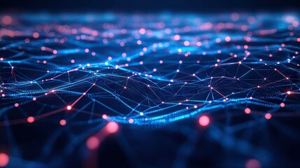 Leinwandbilder - A futuristic abstract background with interconnected glowing lines and nodes in a digital network pattern.