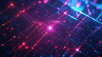 Leinwandbilder - A futuristic abstract background with interconnected glowing lines and nodes in a digital network pattern.