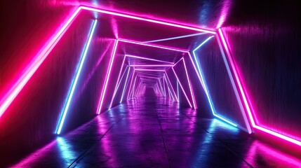 Poster - A futuristic abstract background with neon lines and geometric shapes, glowing in the dark.