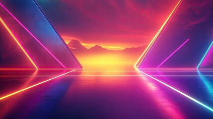 Poster - A futuristic abstract background with neon lines and geometric shapes, glowing in the dark.