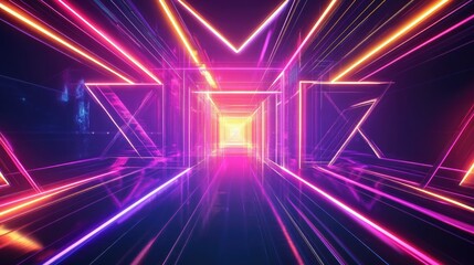 Poster - A futuristic abstract background with neon lines and geometric shapes, glowing in the dark.