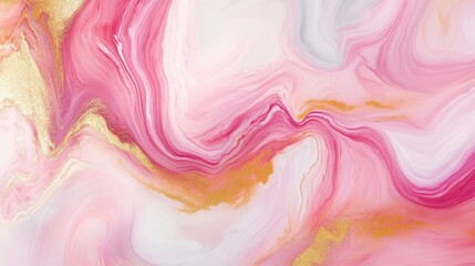 Leinwandbilder - A liquid marble effect in shades of pink, gold, and white, creating a smooth, flowing abstract background.