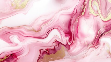 Poster - A liquid marble effect in shades of pink, gold, and white, creating a smooth, flowing abstract background.
