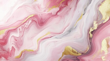 Poster - A liquid marble effect in shades of pink, gold, and white, creating a smooth, flowing abstract background.