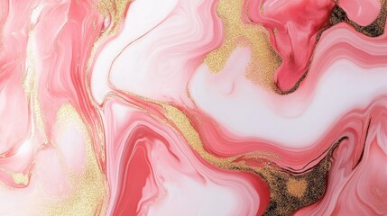 Poster - A liquid marble effect in shades of pink, gold, and white, creating a smooth, flowing abstract background.