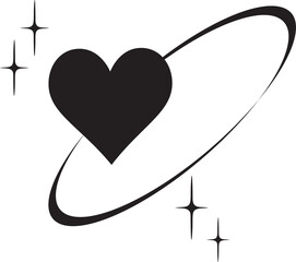 Wall Mural - y2k heart icon. star shapes. symbols of love. outline cosmic design element. cute retro romantic ele