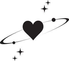 Wall Mural - y2k heart icon. star shapes. symbols of love. outline cosmic design element. cute retro romantic ele