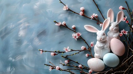 Wall Mural - happy easter banner with egg and bunny design.