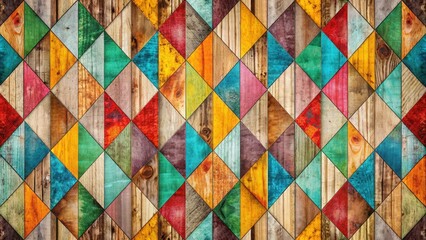 Wall Mural - Weathered wooden boards seamless colorful geometric pattern wood texture background