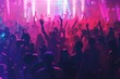 © Tanu - A large crowd with raised hands dances energetically in a lively club, surrounded by colorful lights and laser beams creating an electrifying ambiance.