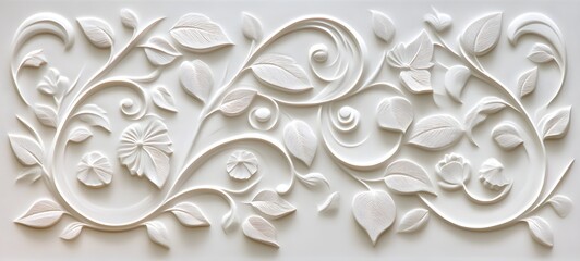 Wall Mural - White Floral Carving on Wall