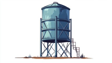 vector illustration of a rustic metal water storage construction cartoon drawing of a water tower de