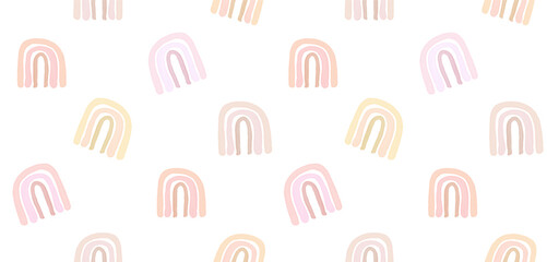 Wall Mural - simple watercolor vector seamless pattern with abstract pink rainbows. lovely nursery print with pas