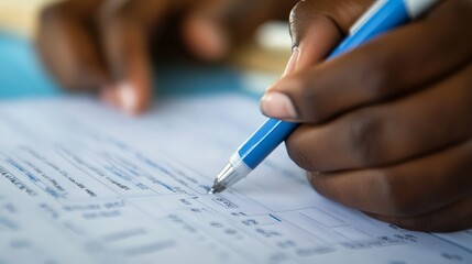Poster - A close-up of a survey being completed, with a focus on the filled-in responses