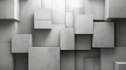 Poster - Abstract background with a 3D effect, featuring cubes and geometric shapes in shades of gray and white.