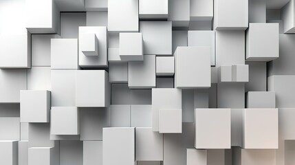 Poster - Abstract background with a 3D effect, featuring cubes and geometric shapes in shades of gray and white.
