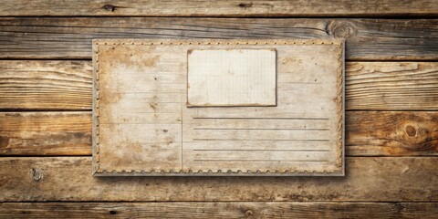 Aufkleber - Close up of a blank vintage postcard frame on weathered wooden background