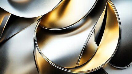 Poster - Abstract background with a metallic sheen, featuring overlapping shapes in silver and gold tones. -