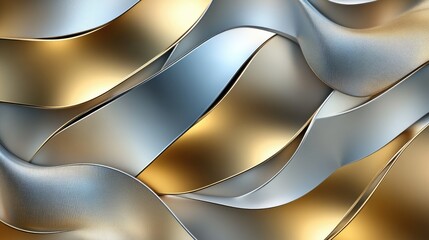 Poster - Abstract background with a metallic sheen, featuring overlapping shapes in silver and gold tones. -