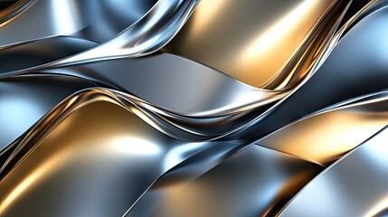 Poster - Abstract background with a metallic sheen, featuring overlapping shapes in silver and gold tones. -