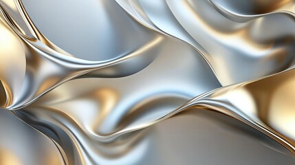 Fototapete - Abstract background with a metallic sheen, featuring overlapping shapes in silver and gold tones.