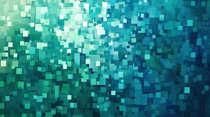 Fototapete - Abstract background with a pixelated effect, featuring small squares in various shades of blue and green. -