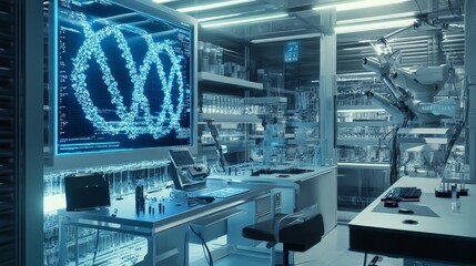 Poster - A cutting-edge biotechnology lab with advanced genetic engineering tools.