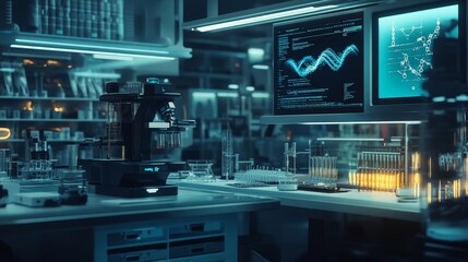 Poster - A cutting-edge biotechnology lab with advanced genetic engineering tools.