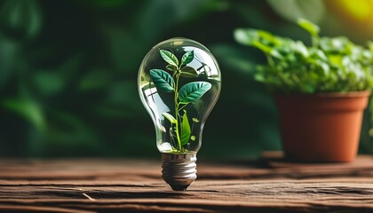 Eco-friendly illumination: artistic light bulb design fused with plant imagery representing sustainable energy concepts