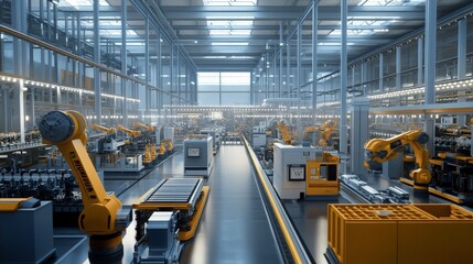 Poster - A factory floor buzzes with activity as workers and machines collaborate to meet production targets.
