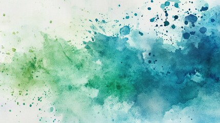 Fototapete - Abstract watercolor background with splashes of blue and green, blending together on textured paper.