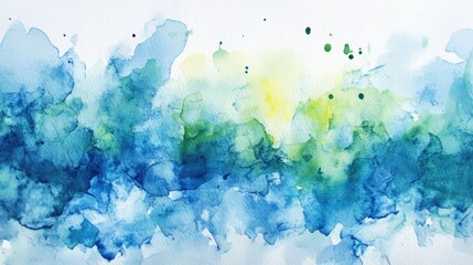 Fototapete - Abstract watercolor background with splashes of blue and green, blending together on textured paper. -