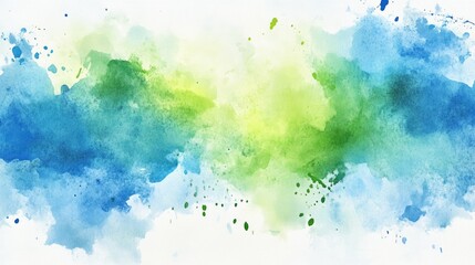 Fototapete - Abstract watercolor background with splashes of blue and green, blending together on textured paper.