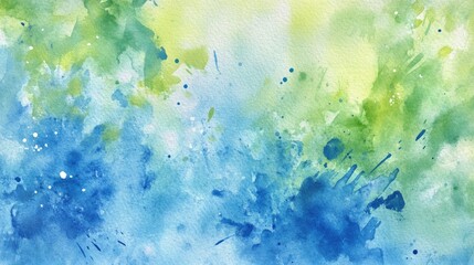 Fototapete - Abstract watercolor background with splashes of blue and green, blending together on textured paper. -