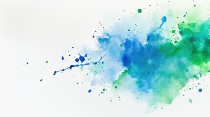 Fototapete - Abstract watercolor background with splashes of blue and green, blending together on textured paper. -