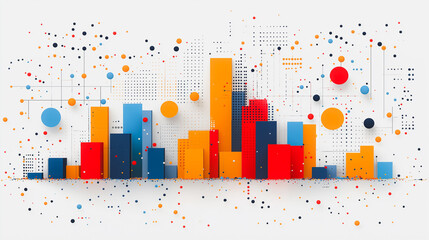 Poster - A colorful cityscape with buildings of different colors and sizes. The image is abstract and has a modern feel to it