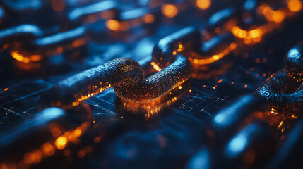 Poster - a chain of links with a blue background. the image has a futuristic feel to it