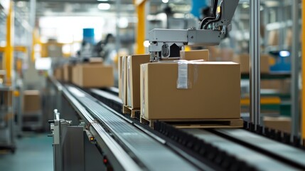 Aufkleber - A manufacturing plant's packaging line is automated, with machines efficiently packing products for shipment.