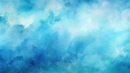 Wall Mural - Abstract cyan blue watercolor background with soft brush strokes and flowing textures