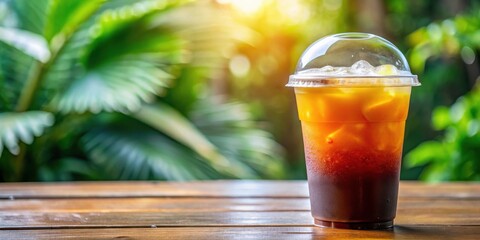 Sticker - Iced americano and orange juice mixed in plastic cup, refreshing drink for summer enjoyment