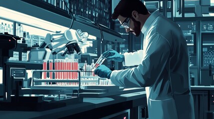 Poster - A scientist conducting experiments in a high-tech lab, with advanced equipment and safety gear